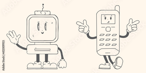 RETRO TECH CHARACTER MASCOT HAND DRAWING STYLE