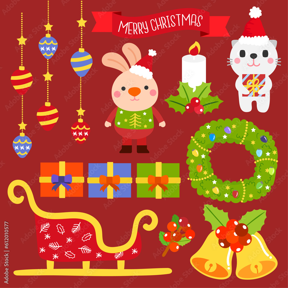 Cute Cartoon Christmas Concept. Cute Cartoon Christmas Concept.
