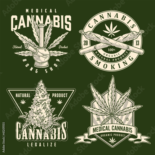 Cannabis drug set flyer monochrome