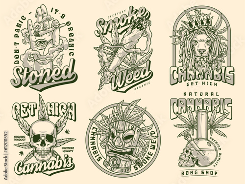 Cannabis store monochrome set sticker