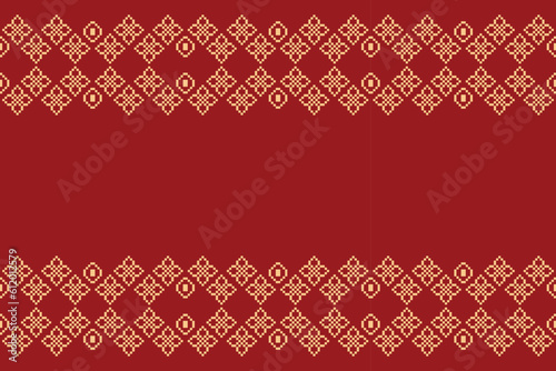 Ethnic geometric fabric pattern Cross Stitch.Ikat embroidery Ethnic oriental Pixel pattern red background. Abstract,vector,illustration. Texture,clothing,frame,decoration,motifs,silk wallpaper.