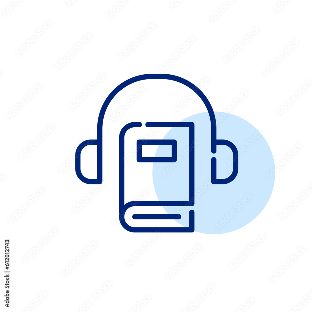 Audiobook library app icon. Book and headphones. Pixel perfect, editable stroke icon Audiobook library app icon. Book and headphones. Pixel perfect, editable stroke icon