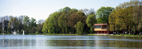 Widok z brzegu stawu na Park Nowohucki w Krakowie. Polska photo