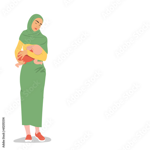 Woman in a hijab breastfeeds a baby.