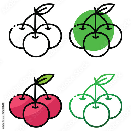 Cherry fruit icon design in four variation color