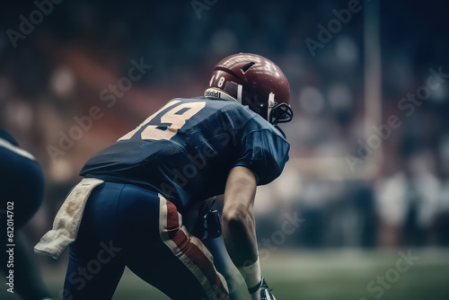 American football sportsman player on stadium running in action, AI