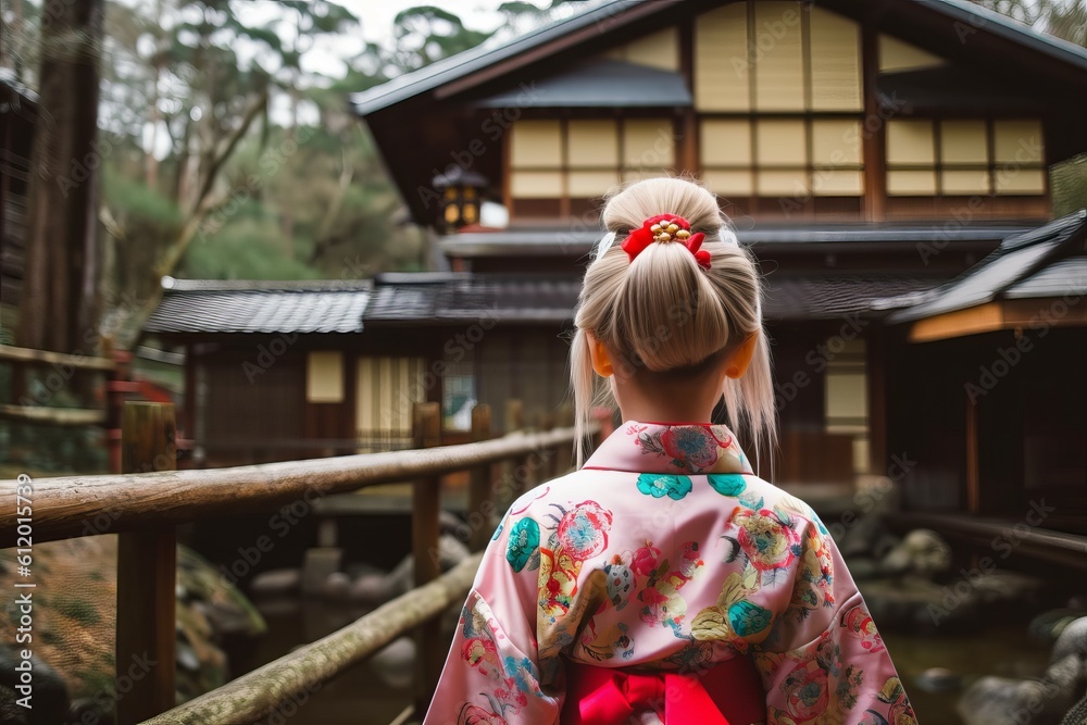 Little cute girl japanese kimono. Generate Ai