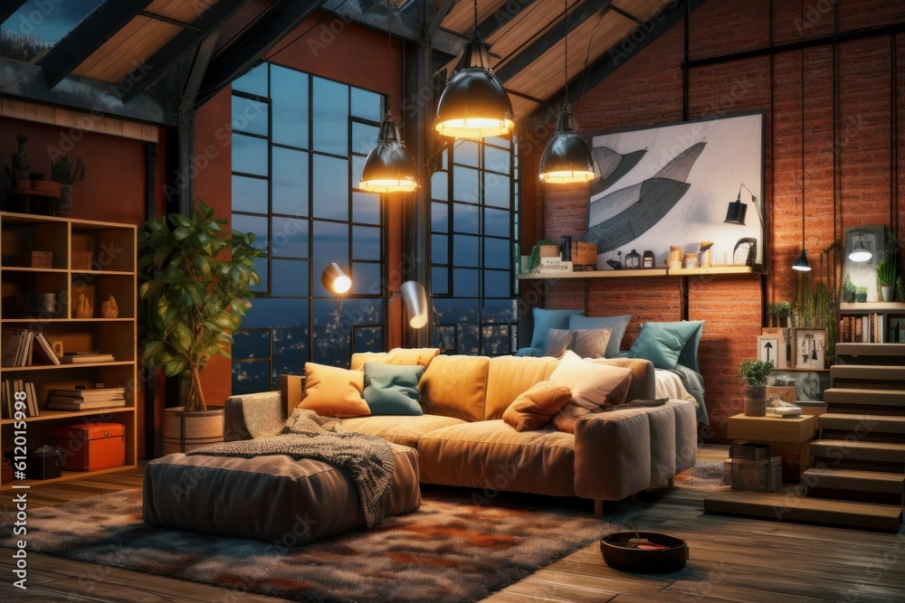 Loft style house sofa room. Generate Ai Loft style house sofa room. Generate Ai