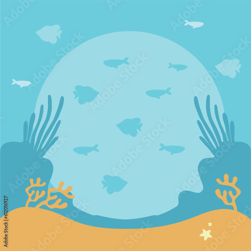 Underwater life background illustration with cute diver character