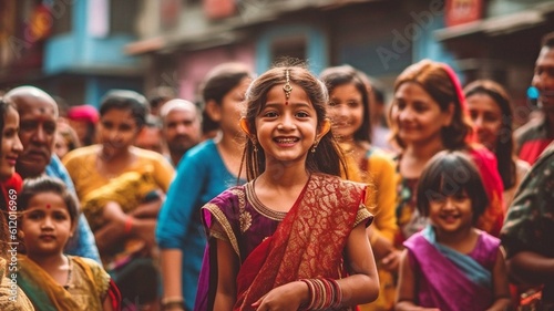 With her family, a small girl celebrates Teej. GENERATE AI