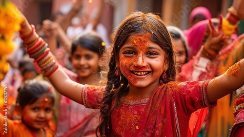 With her family, a small girl celebrates Teej. GENERATE AI