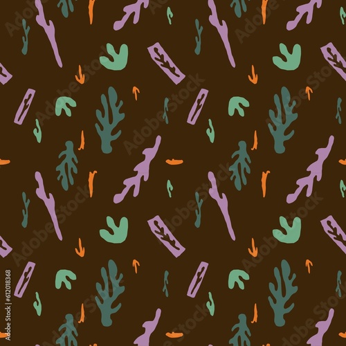 Cut out abstract flourish brown seamless pattern