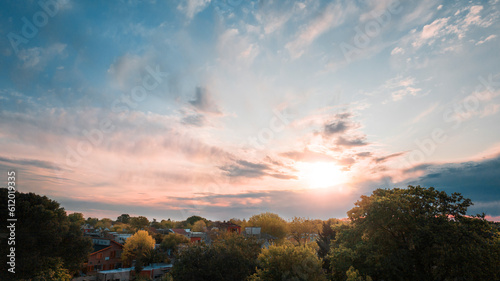 beautiful landscape with sky at sunset, with trees