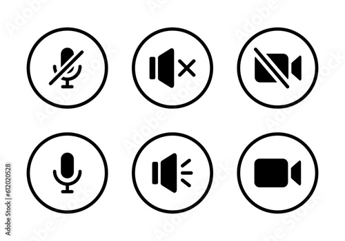 Mute microphone, silent speaker, and video cam off icon vector. Elements of multimedia