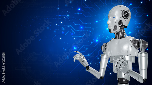 Robot are assistant  for provide access to data growth of business in online network  Robot application and global connection  AI  Artificial intelligence.