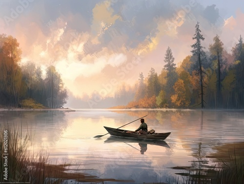 Peaceful Afternoon Lake Scene -ai generated