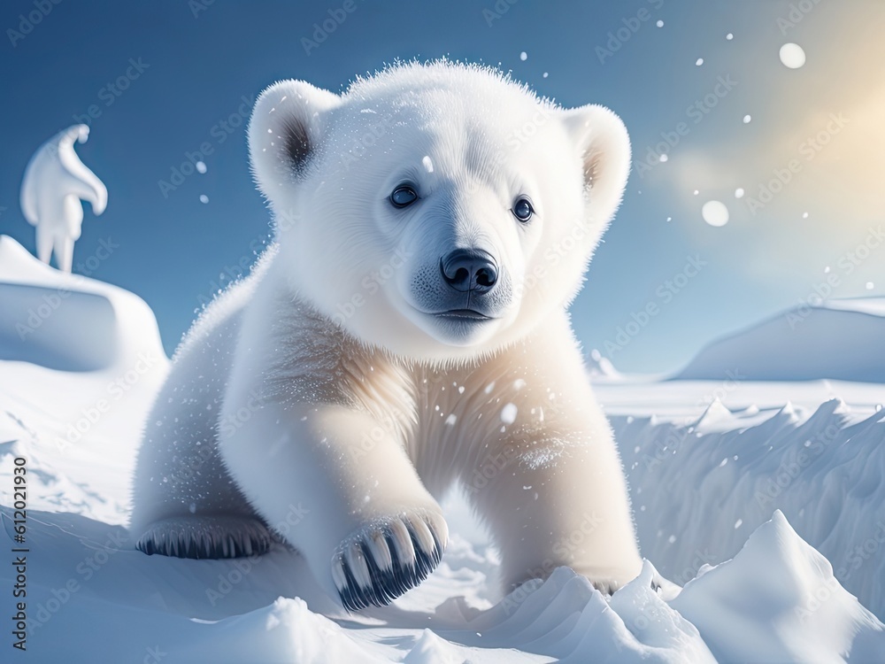 Cute baby polar bear in snow winter. ai generative Cute baby polar bear in snow winter. ai generative