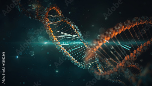DNA helix molecule spiral. Abstract model for science or medical background. Generative AI