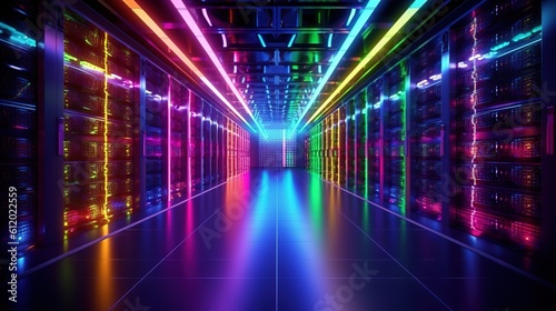 Powerhouse of Technology: Exploring a Visual Scene of Cloud Computing Data Center with Illuminated Servers © shahzaib