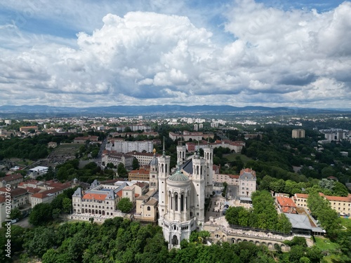 Aerial photography of Notre Dame de la Fouvière, Lyon, France