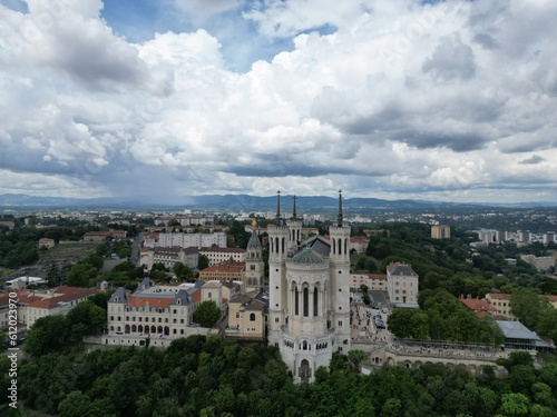 Aerial photography of Notre Dame de la Fouvière, Lyon, France