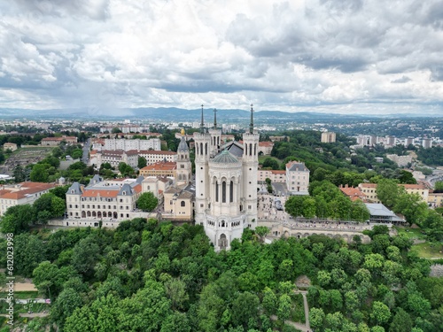 Aerial photography of Notre Dame de la Fouvière, Lyon, France