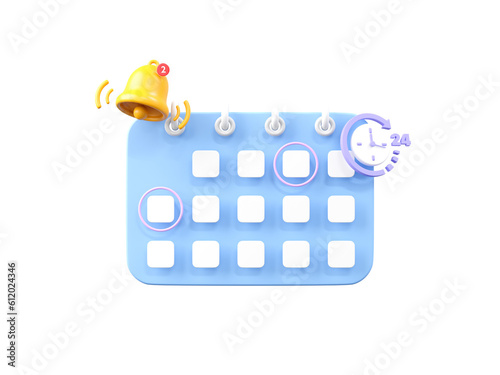 3D Business management planning and schedule concept, Calender with clock ans clock with speech, 3D render illustration photo