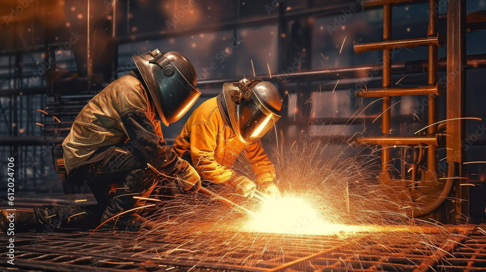 Workers welding a metal with full protection uniform and mask. Heavy industry
Generative AI Workers welding a metal with full protection uniform and mask. Heavy industry
Generative AI