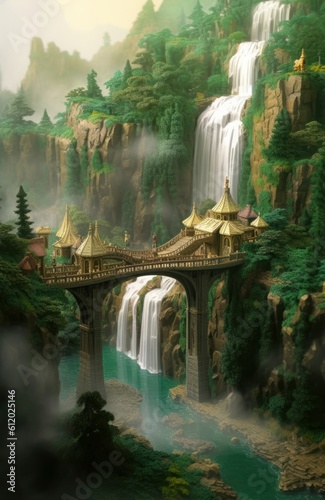 concept art illustration of rivendell town from lord of the rings  Generative AI