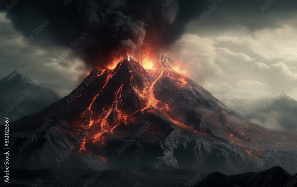 Generative AI illustration of Mount Doom volcano in Mordor, Generative AI