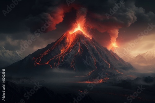 Generative AI illustration of Mount Doom volcano in Mordor  Generative AI