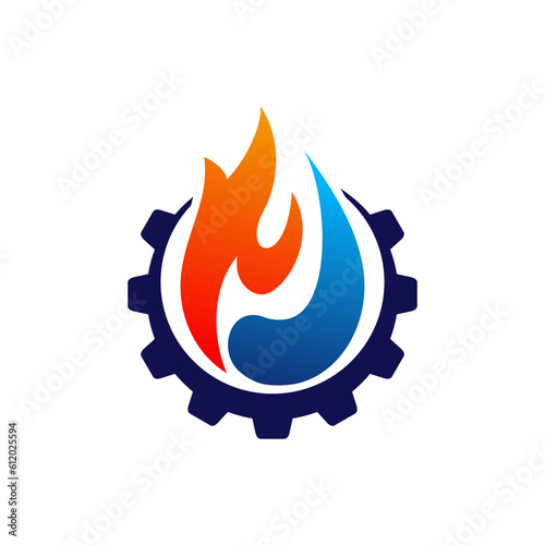 gas and gear logo design. Vector illustration magic Fire, gas and gear. Modern logo design vector icon template