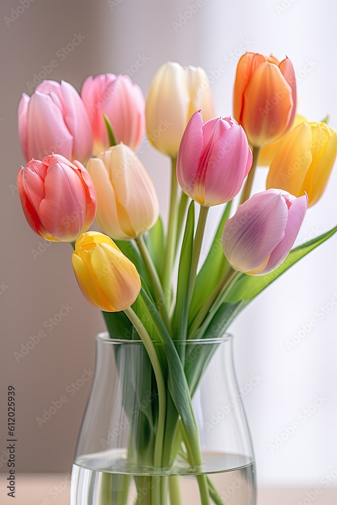 Bouquet of tulips. AI generated art illustration.