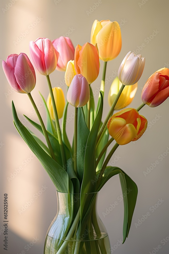 Obraz premium Bouquet of tulips. AI generated art illustration.