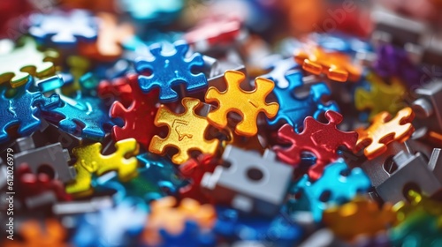 Close up of Colorful puzzle pieces. Generative AI