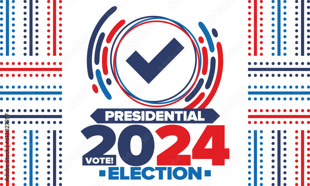 Presidential Election 2024 in United States. Vote day, November 5. US Election campaign. Make your choice! Patriotic american vector illustration. Poster, card, banner and background