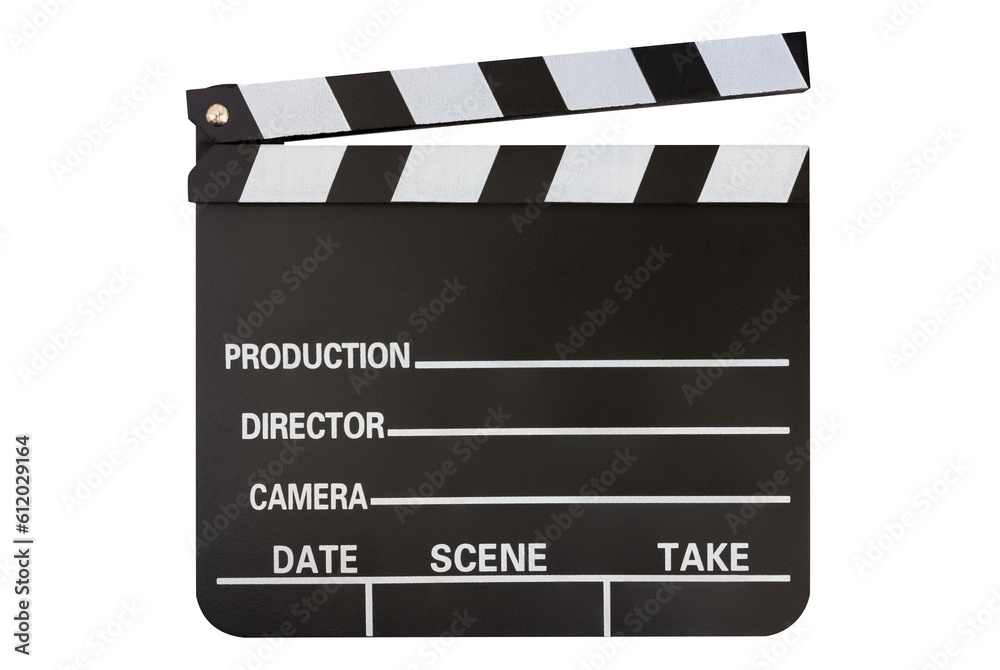 movie clapper board open, isolated transparent background, jpg