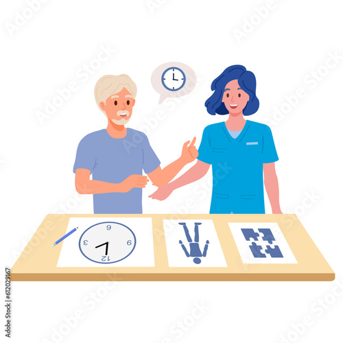 Cognitive memory and problem solving game for elderly for dementia or Alzheimer prevention. Brain exercise activity in geriatric by occupational therapy.