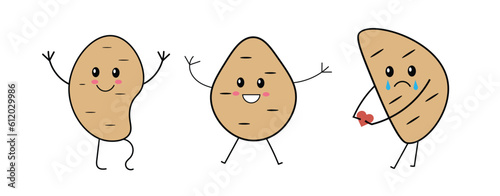 Character cartoon potato dancing face smiling happy emotions icon logo vector illustration.