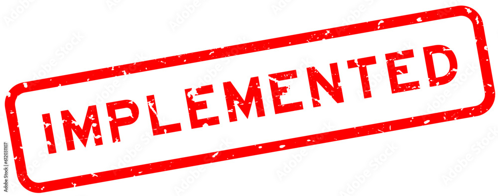 Grunge red implemented word square rubber seal stamp on white background Grunge red implemented word square rubber seal stamp on white background