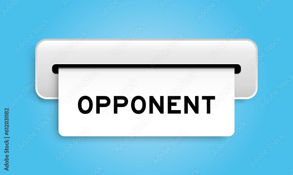 White coupon banner with word opponent from machine on blue color background White coupon banner with word opponent from machine on blue color background