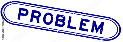 Grunge blue problem word rubber seal stamp on white background