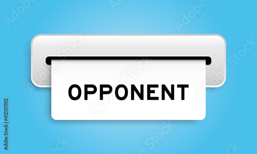 White coupon banner with word opponent from machine on blue color background