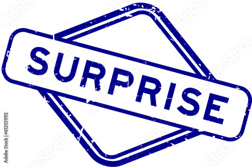 Grunge blue surprise word rubber seal stamp  on white background