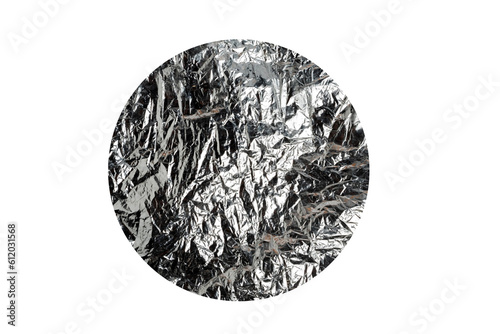 Crumpled aluminium foil isolated on white background.