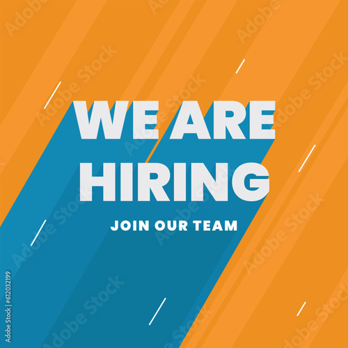 We Are Hiring. The business concept of search and recruitment,
Text with long shadow. Simple minimal typography banner vector illustration