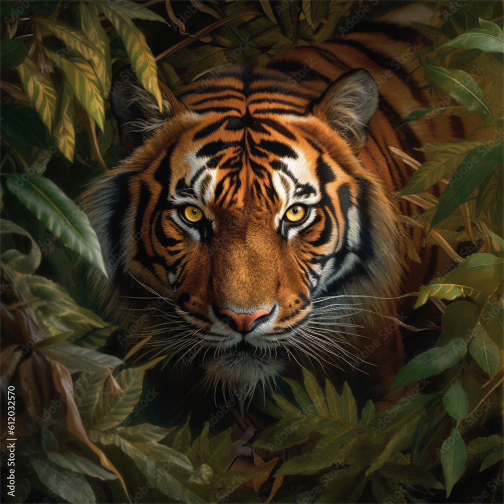 Tiger on the hunt created with Generative AI technology Tiger on the hunt created with Generative AI technology