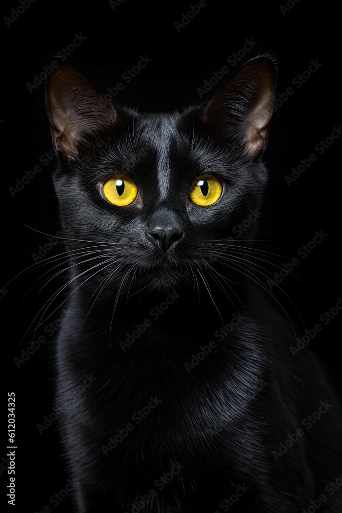 Black and white cat portrait. AI generated art illustration.