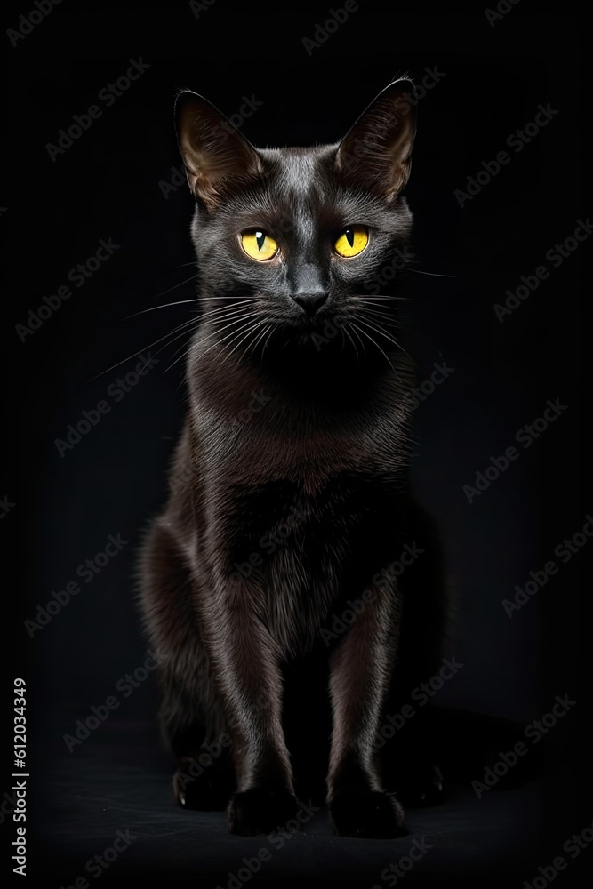 Black and white cat portrait. AI generated art illustration.