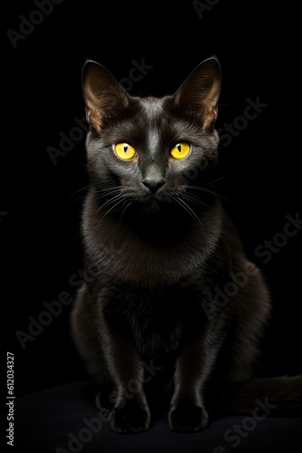 Black and white cat portrait. AI generated art illustration.